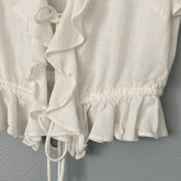 Forever 21 White Ruffle Tie-Front Crop Blouse - Picture 3 of 6